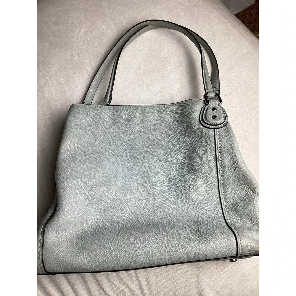Coach Edie Turnlock Baby Blue Leather Triple Compartment Shoulder Bag